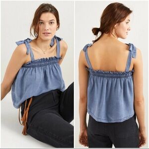 Anthropologie Cloth & Stone Ruffle Chambray Tie Shoulder Tank Top Women’s Small